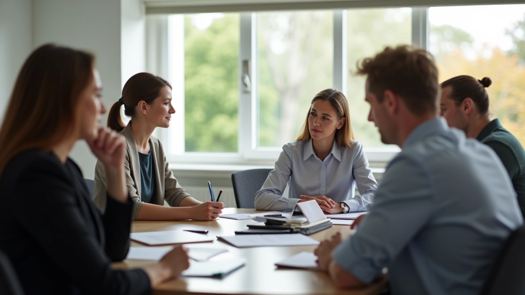 Professionals learning work-life harmony strategies in group training session