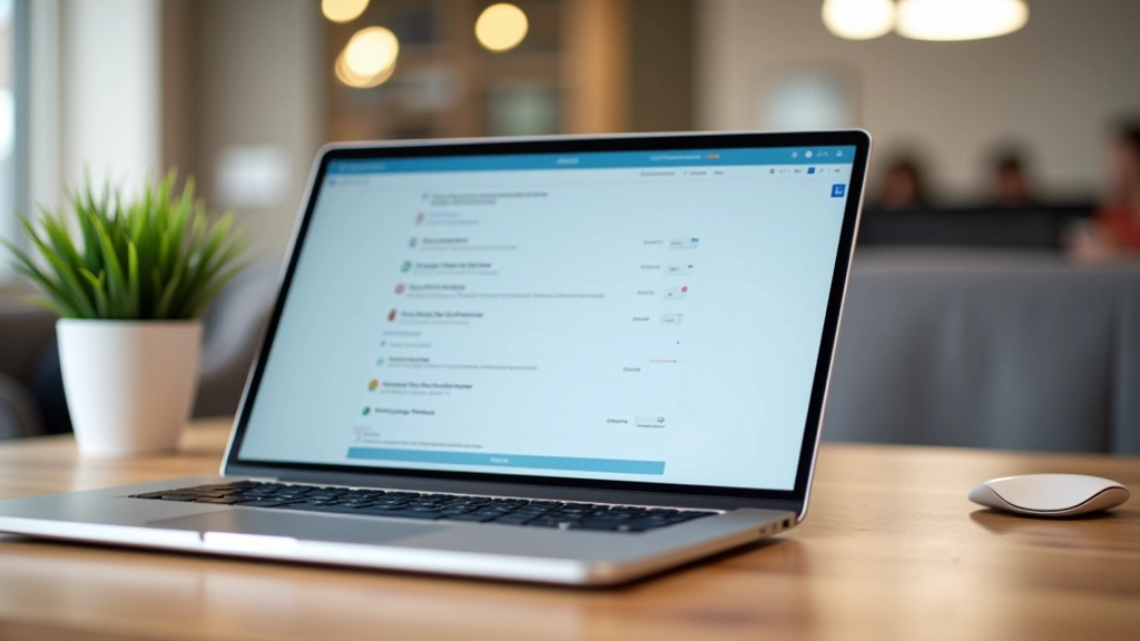 Laptop screen showing status settings and notification preferences panel