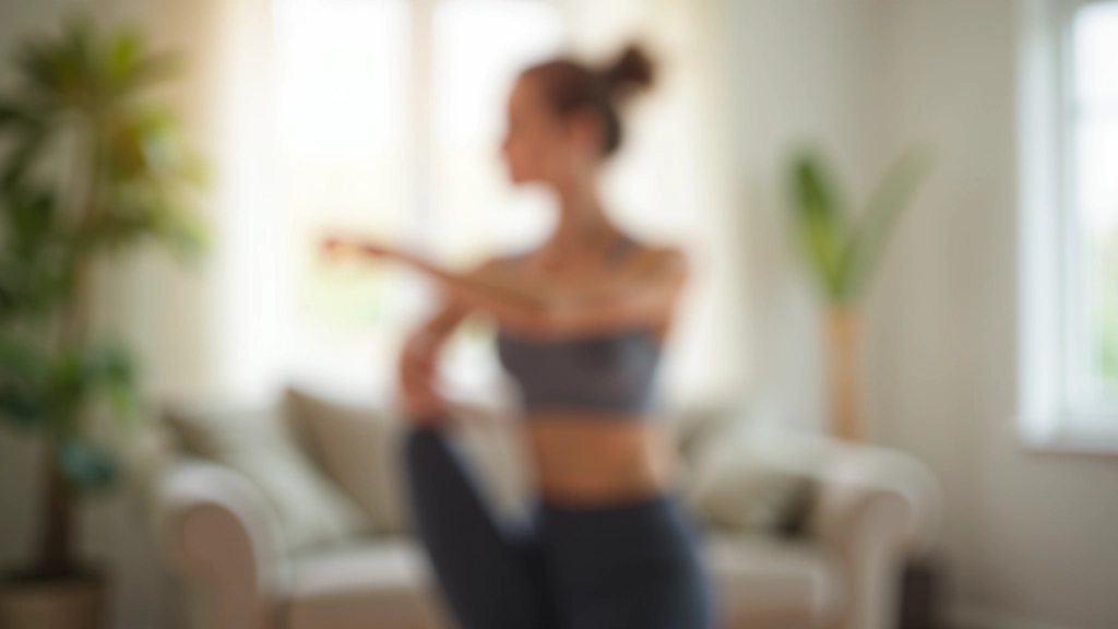 Person doing gentle stretching or yoga pose in bright living room with natural light