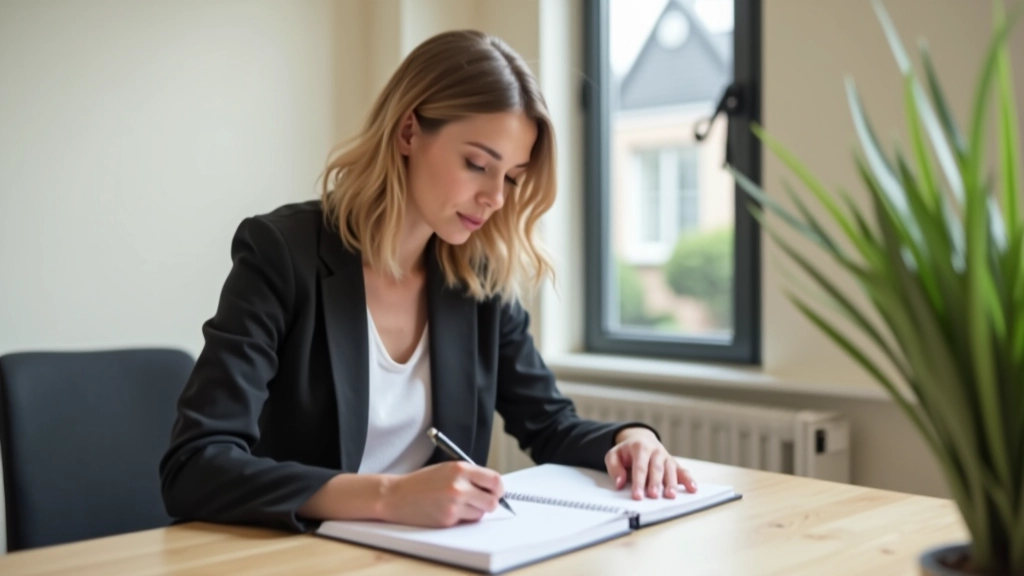Person writing availability schedule in planner at desk with natural window light